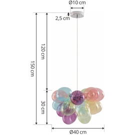 LUCANDE Hängeleuchte Diborah, Ø 40 cm, bunt, Glas, G9
