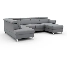 sit&more Wohnlandschaft SIT & MORE "Vincenzo U-Form", grau (hellgrau), B:317cm H:84cm T:93cm, Sofas, Wohnlandschaft, inklusive Kopfteilverstellung, wahlweise mit Bettfunktion, Bettkasten
