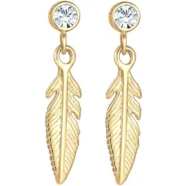 Elli Ohrringe Damen, Ohrhänger Feder-Motiv mit Kristallen von Swarovski", gold, | Gr.: onesize