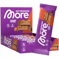 MORE Protein Bar, 10er Box Protein Riegel, 10 x 50 g, Caramel Crunch, Protein Riegel ohne Zuckerzusatz (Design kann variieren)
