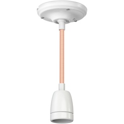 ledscom.de E27 Porzellan- Pendelleuchte weiß, Textikabel rosegold, DIY, 230V AC, max. 300W