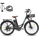 Fafrees E Bike 26 Zoll, Ebike Herren Damen mit 36V 20.3Ah Akku, Reichweite 80-200km, Elektrofahrrad City E-Bike 250W 25km/h, efahrrad Pedelec 7S, Belastung 120Kg, F26 Lasting (Schwarz)