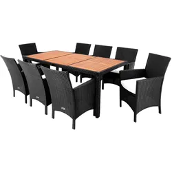 Polyrattan Garten-Sitzgruppe Rom 9-tlg Schwarz Akazienholz