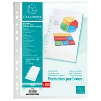 Exacompta 10x Pack 100 Prospekthüllen gelocht genarbtem PP 50μ