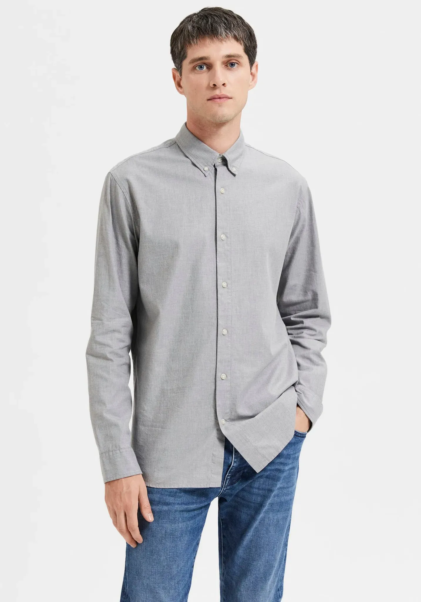 Langarmhemd »SLHSLIMTHEO SHIRT LS«, Gr. XXL - N-Gr, Grey Melange, , 95250432-XXL N-Gr