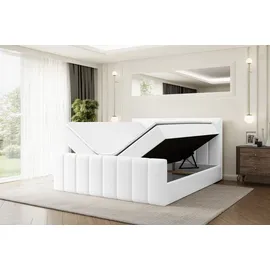 altdecor Boxspringbett mit Matratze Boxbett, Topper, Polsterbett mit Bettkasten OTTA-Z - 140x200 - Weiß Kunstleder