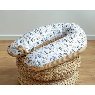 LOOLAY 170 cm M/L Kissen Seitenschläferkissen Schwangerschaftskissen Stillkissen Bezug TAUPE Waffelpique/ BRAUN Baumwolle Blumen Relaxkissen Schlafen LOO... - Braun/Weiß