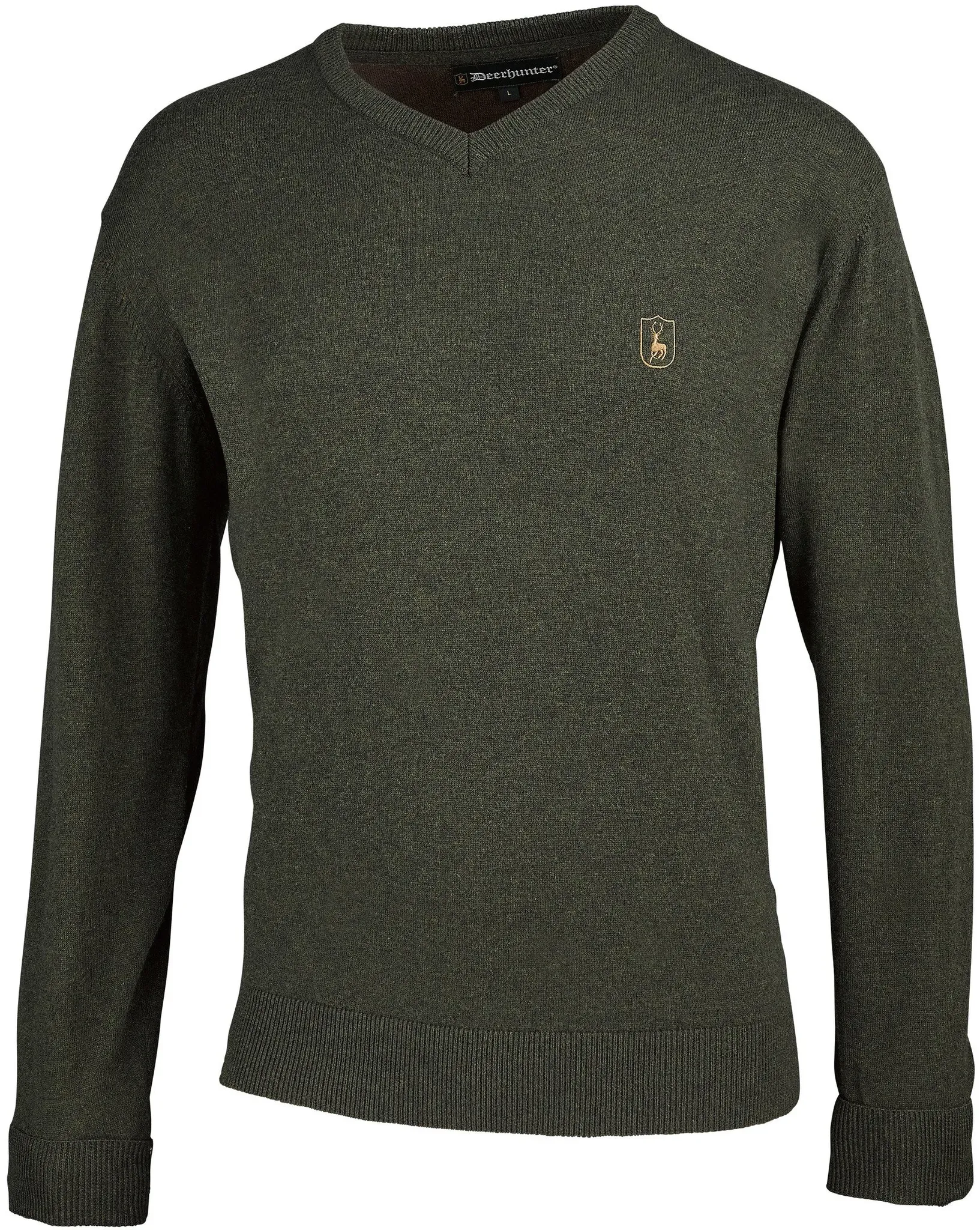 Deerhunter Strickpullover Harrington V-Ausschnitt, forest ember melange, 3XL