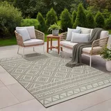 the carpet Calgary - Outdoor Teppich Wetterfest für Balkon & Terrasse, Robuster Flachgewebe Teppich für Garten, Pflegeleicht In- & Outdoor, Boho Vintage Design, Beige, 300 x 400 cm