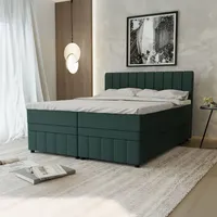 Panda möbel Boxspringbett Doppelbett 160x200, Dunkelgrün, AVALON, mit Bettkästen,