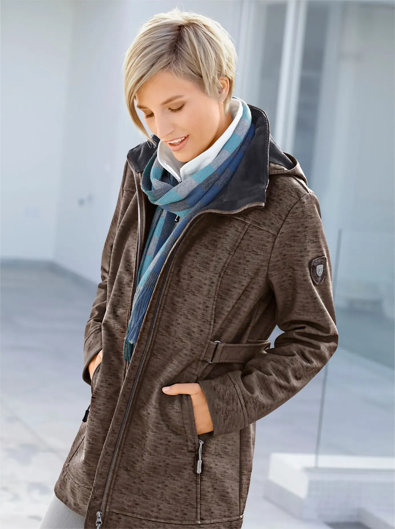 Softshelljacke CASUAL LOOKS, Damen, Gr. 50, braun (braun, meliert), 94% Polyester, 6% Elasthan, unifarben, figurumspielend, Jacken Softshelljacke