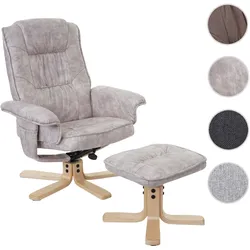 Relaxsessel M56, Fernsehsessel TV-Sessel mit Hocker, Stoff/Textil ~ vintage hellgrau