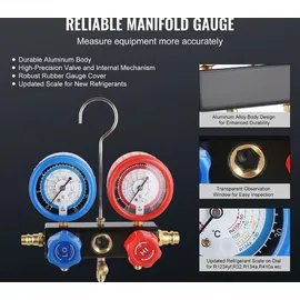 Vevor Vakuumpumpe 4CFM 113L/min Unterdruckpumpe A2L-explosionsgeschützt 180W AC 220V/50HZ 1440U/min 55-276bar 200ml-Ölkapazität HVAC-Vakuumgeräte Verteiler-Manometer-Set Klimaanlage Kfz-Kühlsystemen