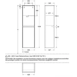 Villeroy & Boch Collaro Hochschrank 45,4 x 153,8 cm Glossy White Holz, MDF, Spanplatte