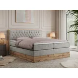 MKS Meble King Boxspringbett 180x200 mit Bettkasten Eiche, Polsterbett 180x200 mit Matratze H3, Bett 180x200 mit Kopfteil, Bett mit Holzrahmen in W... - Hellgrau