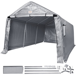 VEVOR Zeltgarage 304,8 x 457,2 x 243,8 cm Garagenzelt aus verzinkten Stahlstangen und einer dreischichtigen 240G-PE-Abdeckung Lagerzelt Carport 250 x 218 x 190 cm Zelttürgröße Gerätezelt Grau
