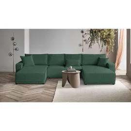beautysofa Eckcouch Cordstoff U-Form mit Schlaffunktion 2-Sitzer Grün