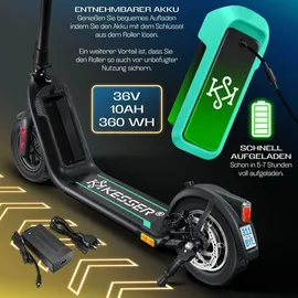 Kesser KESSER® E-Scooter mit Straßenzulassung 40km Reichweite Faltbarer Elektro 36V / 10 Ah Batterie Roller Belastung bis 120kg 450W Motor 10" Reifen LCD-Display und universelle Smartphonehalterung