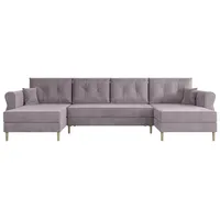 ALTDECOR Ecksofa HERMES-U mit Schlaffunktion und Bettkasten, Polstercouch in U-Form, rückenecht gepolstert, Wohnlandschaft ideal als Gästebett HE... - Lila