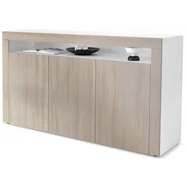 Vladon Sideboard 155 x 92 x 40 cm Weiß matt / Eiche sägerau / Braun