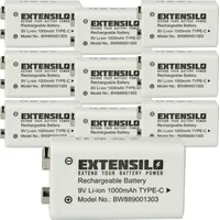 EXTENSILO 10x 9V-Akku Block für diverse Geräte (1 Ah,