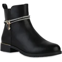 VAN HILL Damen Klassische Stiefeletten Zierperlen Schuhe 840507 213000 Schwarz PU, 39 - 39