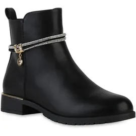 VAN HILL Damen Klassische Stiefeletten Zierperlen Schuhe 840507 213000 Schwarz PU, 39 - 39