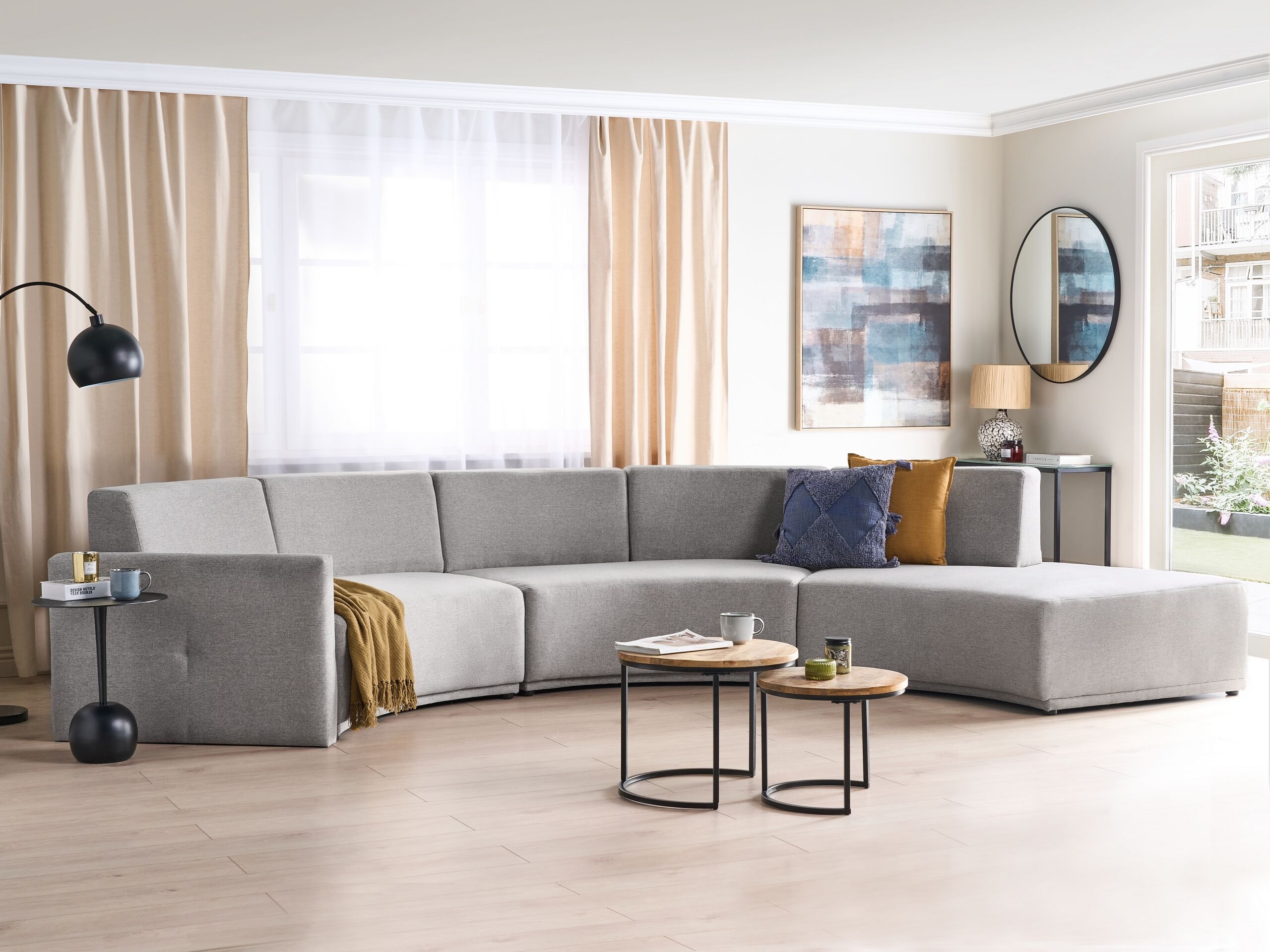 Sofa mit 6 Sitzplätzen aus Leinen Grau BOLEN