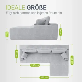 Juskys Eckcouch Cord 3-Sitzer Hellgrau