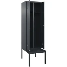 C+P Schwarz-Weiß-Spind Classic PLUS, Bank, 2 Abteile, 2120x600x815mm, 7016/7016, Verschluss Zylinderschloss, Sitzbanktyp untergebaut, Material Sitzfläche Kunststoff