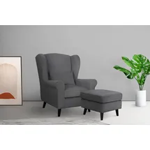 Home Affaire Sessel Ohrensessel CHISTELLE, wahlweise mit Polsterhocker, mit Wellenunterfederung, Maße: B/T/H: 81/87/99 cm grau