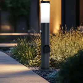 GLOBO RGB LED Sockelleuchte, Bewegungsmelder 2x Steckdose - Grau