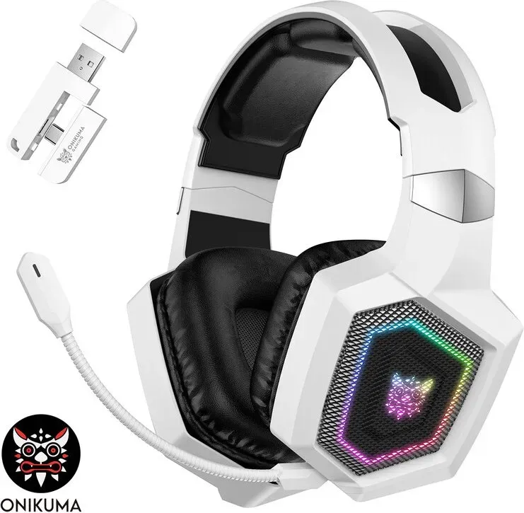 ONIKUMA GT806 Weiß, kabellose Kopfhörer, stilvolles Triple-Mode-Gaming-Headset, RGB-Beleuchtung, Musik-Kopfhörer, Over-Ear-Kopfhörer, unterstützt 2,4G-/kabellose/kabelgebundene Modi (Triple-Mode), empfohlen für Gaming, Geburtstagsgeschenk/Festtagsgeschenk/Jubiläumsgeschenk