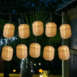 LED Solar Lichterkette 10 weiße Lampions Garten Balkon Terrasse Lampionkette