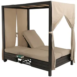 Aluminium Lounge-Gartenliege MCW-O18, XL Sonnenliege Bali-Liege Daybed, 10cm-Polster 193x126x204cm schwarz Kissen creme