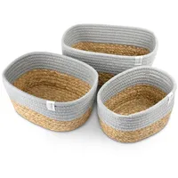 nordis design Aufbewahrungskorb Set Alea 3er Set geflochten aus Wasserhyazinthe und Baumwolle 37 x 22 x 20 cm grau