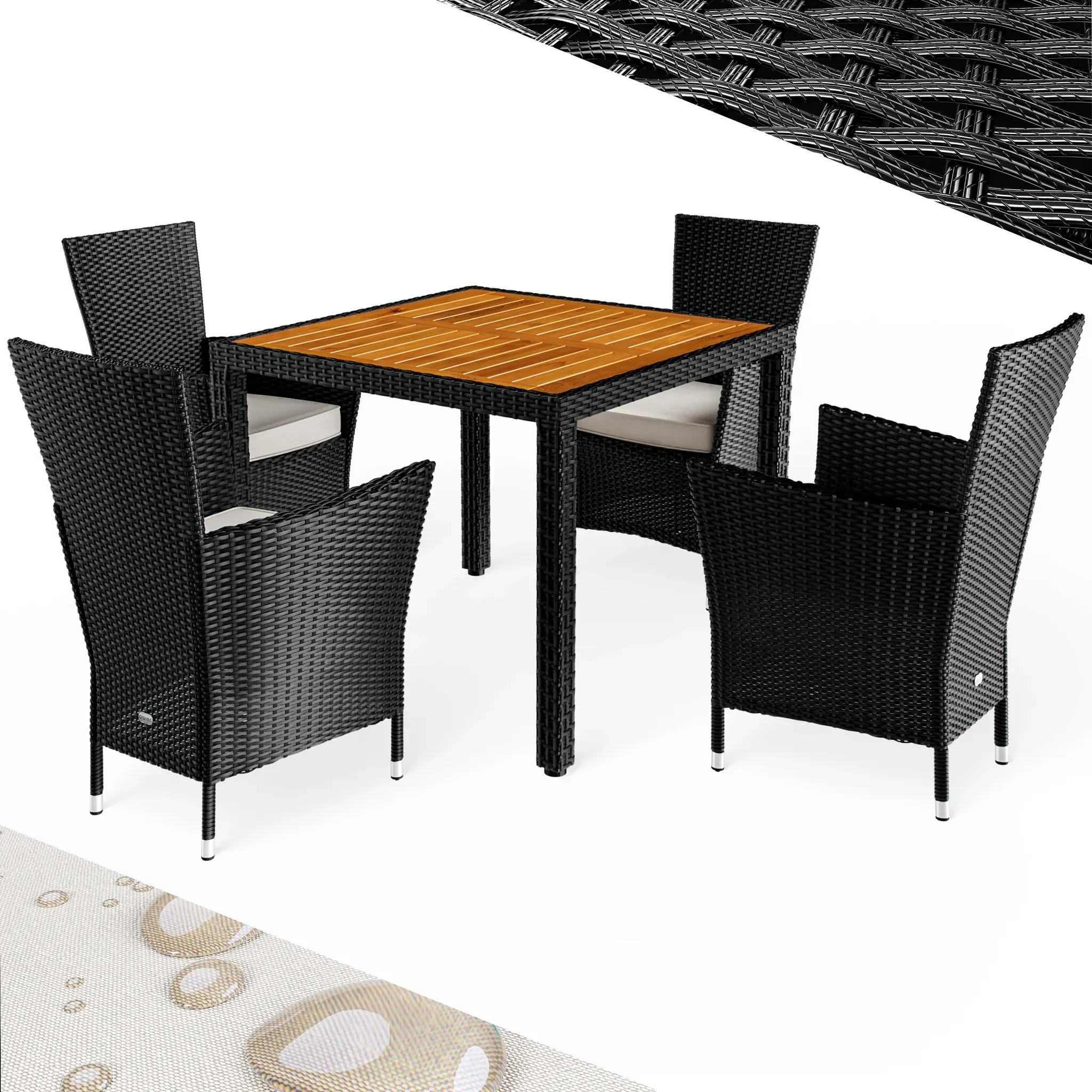 Polyrattan garden seating group Corfu 5-piece black