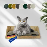 Rohrschneider Kletterwand Katze (alle Katzengrößen) | Made in EU | Katzentreppe kombinierbar | aus Echtholz Kiefernholz | belastbar bis 30 kg | geflammt (waschbares Kissen Cord, Taupe)