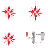 A1e, rot-weiß, 3er Set Weihnachtssterne Herrnhut für Innen, Kunststoff, 13 cm, weiß-rot, Adventsstern, Stern, Sterne, Advent, Weihnachten, original Herrnhuter Stern Komplettset mit Stromversorgung für 3 Sterne