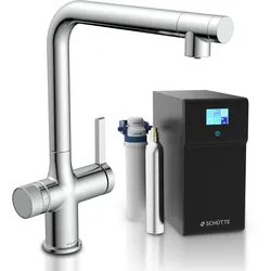 Spültischarmatur SCHÜTTE "»AQUASTAR PREMIUM« Sprudelwasser-Spültischarmatur", silber (chrom), B:5cm H:34cm T:29cm Ø:5cm, Messing, Armaturen, mit Kühlsystem, Filter, Filterkopf und handelsüblicher CO2-Kartusche