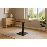 Bistrotisch Baumkante massiv 80 x 80 cm Akazie honigfarben Säulengestell schwarz