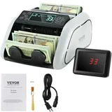 Vevor Geldzählmaschine, Banknotenzähler mit UV-, MG-, IR- und DD-Falschgelderkennung, USD- und EUR-Geldzählmaschine mit LCD & Externem Display für Kleine Unternehmen