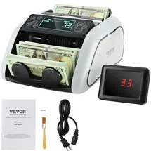 Vevor Geldzählmaschine, Banknotenzähler mit UV-, MG-, IR- und DD-Falschgelderkennung, USD- und EUR-Geldzählmaschine mit LCD & Externem Display für Kleine Unternehmen