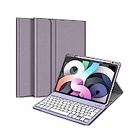 Fintie Tastatur Hülle für iPad Air 5 2022 / iPad Air 4 2020 10.9 Zoll, Schutzhülle mit TPU Rückschale, Pencil Halter und magnetisch Abnehmbarer Tastatur mit QWERTZ Layout, Jeansoptik Lavendel