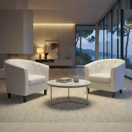 Mendler Sessel Newport T810, Loungesessel Clubsessel Chesterfield, Kunstleder ~ weiß