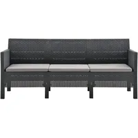 vidaXL 3-Sitzer Gartensofa mit Kissen Anthrazit PP Rattan