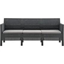 vidaXL 3-Sitzer Gartensofa mit Kissen Anthrazit PP Rattan