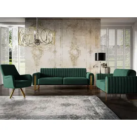 Fun Möbel Couch Stoff 3-Sitzer + 2-Sitzer + Sessel Grün