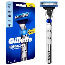 Gillette Mach3 Turbo 3D Rasierer Herren mit verbesserten Feuchtigkeitsstreifen, Rasierer + 1 Rasierklingen