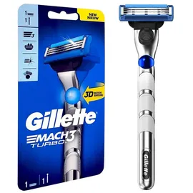 Gillette Mach3 Turbo 3D Rasierer Herren mit verbesserten Feuchtigkeitsstreifen, Rasierer + 1 Rasierklingen